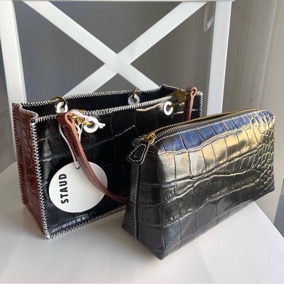*SOLD* STAUD Gemma Shoulder Bag in Black and Brown Croc - Picture 7 of 12